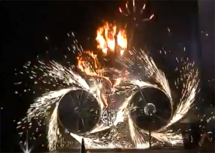 Mechanical sculptures & hand fire-throwers at Pinocchio